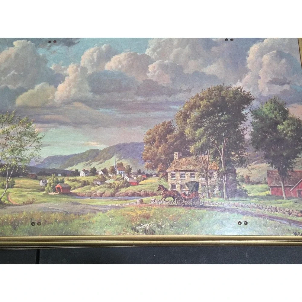 Vtg Westal complete 5-Piece TV Tray Set Mid‎ Century Farm Barn Nature Folding